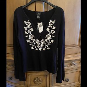 INC black w/ivory embroidery sweater with tags M